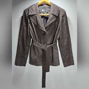 Vintage Size 16 FIRST OPTION Women's Brown Belted Jacket / Blazer Brown Speckled